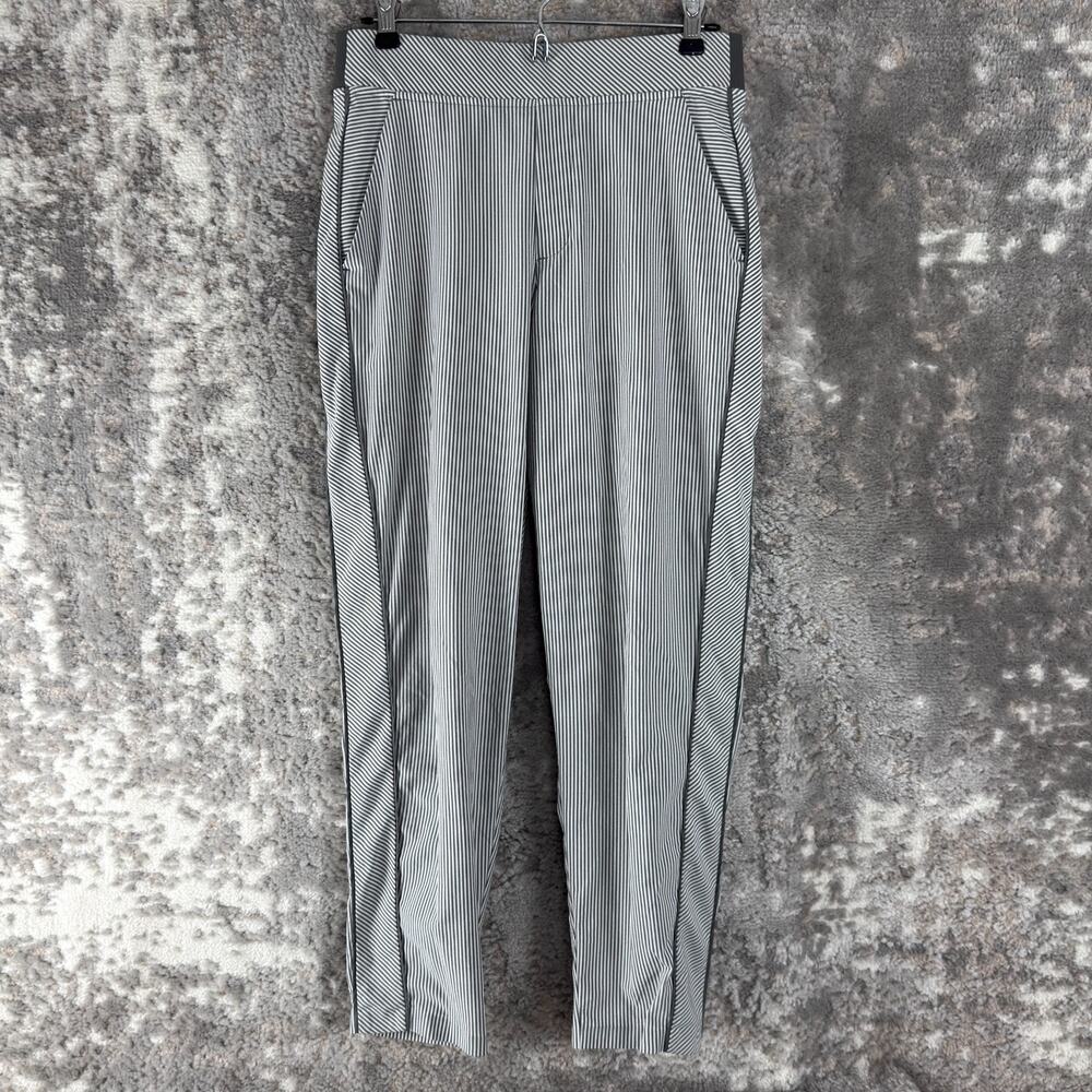 Athleta Size 4 Striped Joggers Athleisure Casual Pants White Gray Stretch